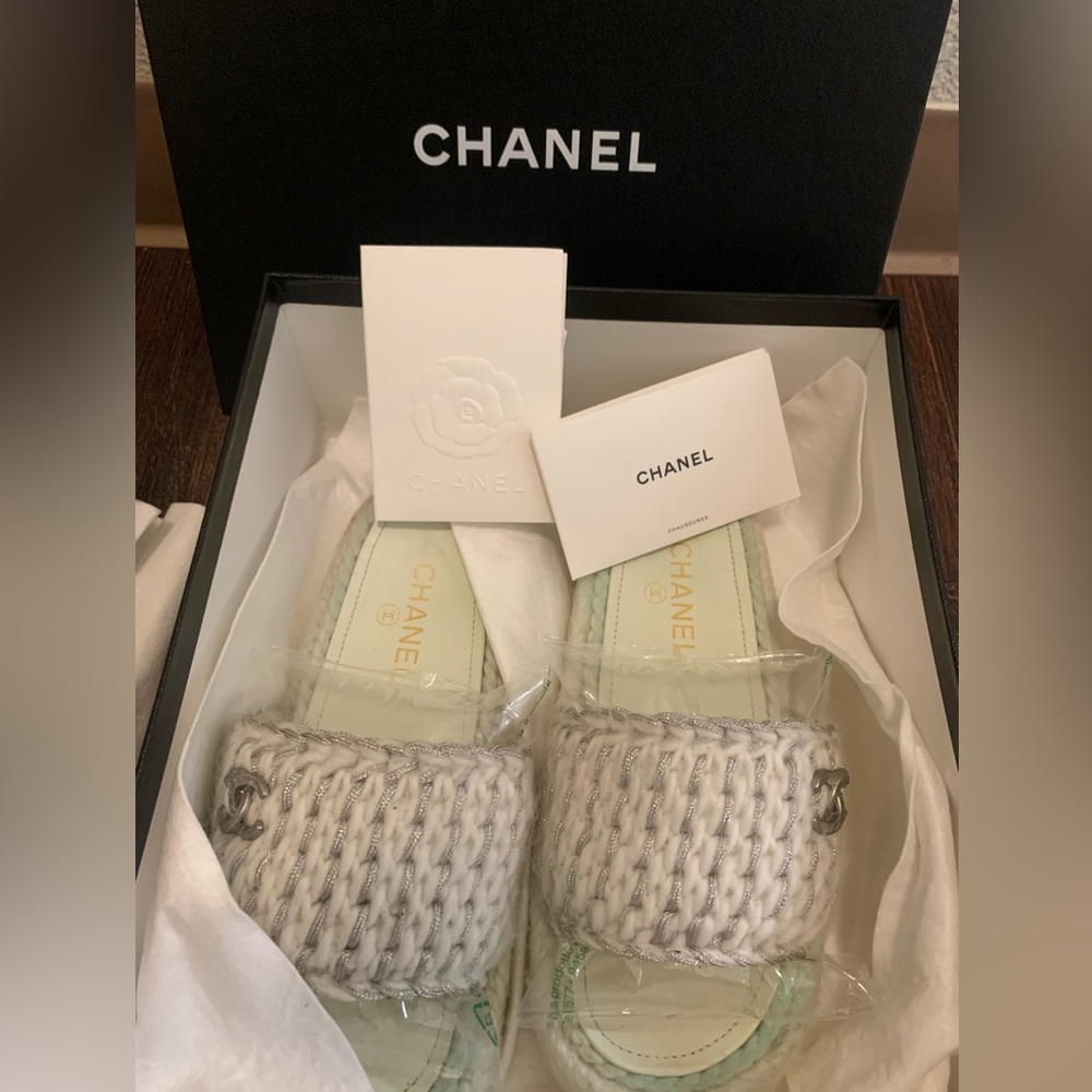 Chanel tweed slides